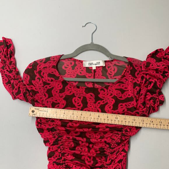 Diane Von Furstenberg Women Corrine Dress S Red Chainlink Ruched Mesh Sheer - Picture 6 of 10